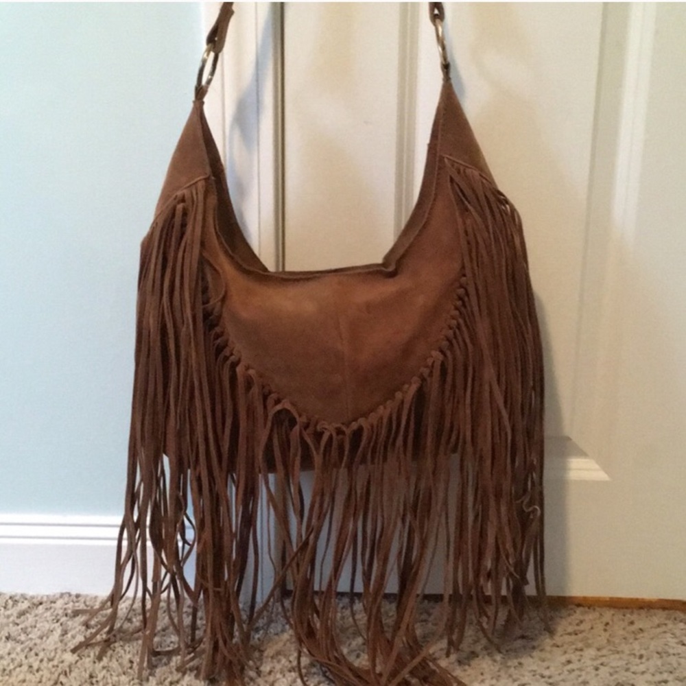 Suede-like fringed purse